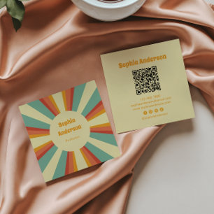 Cartão De Visita Quadrado Estilo de 70 s em negrito com código QR personaliz
