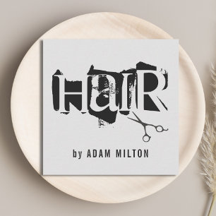 Cartão De Visita Quadrado Estilo de Cabelo Preto da Tesoura Cinza Moderna