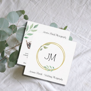Cartão De Visita Quadrado Estilo de Casamento Monograma Frame Dourado Fotógr