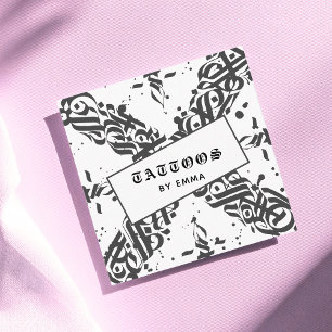 Cartão De Visita Quadrado Estilo de Tatuagem Caligrafia Legal Tipografia Mod