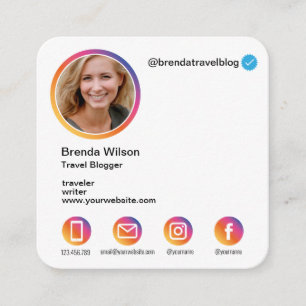 Cartão De Visita Quadrado Estilo do Instagram Estilo Blogueiro Viagem Moda E