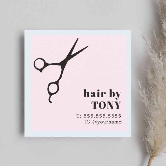 Cartão De Visita Quadrado Estilo Legal de Cabelo Azul Rosa Preto Moderno (Criador carregado)