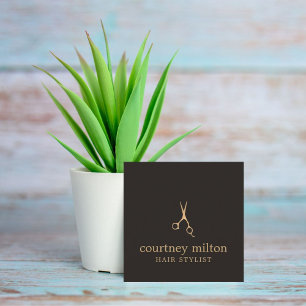 Cartão De Visita Quadrado Estilos Dourados de Cabelo Simples e Legal Moderno