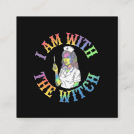 Cartão De Visita Quadrado Estou Com A Bruxa - Halloween Louco E Místico