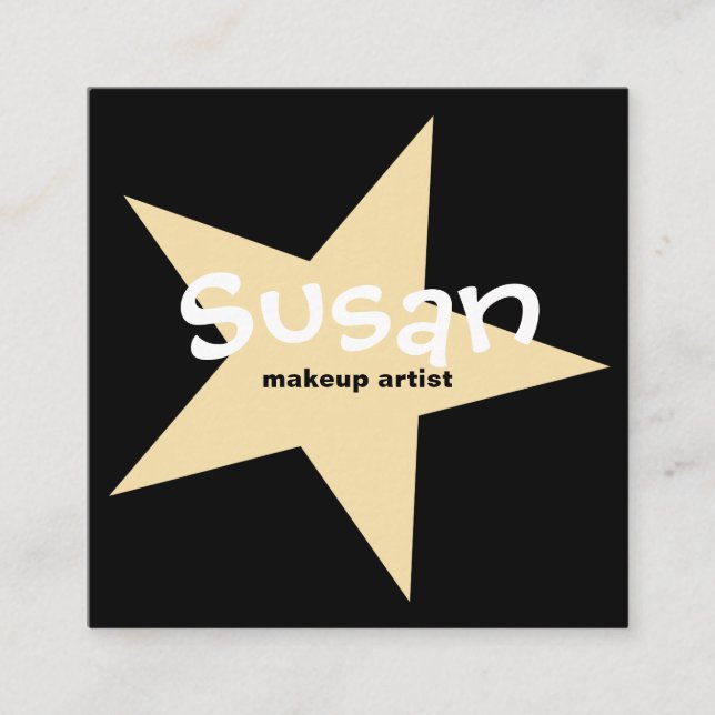 Cartão De Visita Quadrado Estrela Dourada em preto (Frente)