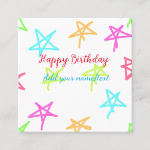 Cartão De Visita Quadrado Estrelas coloridas feliz aniversário adicione text