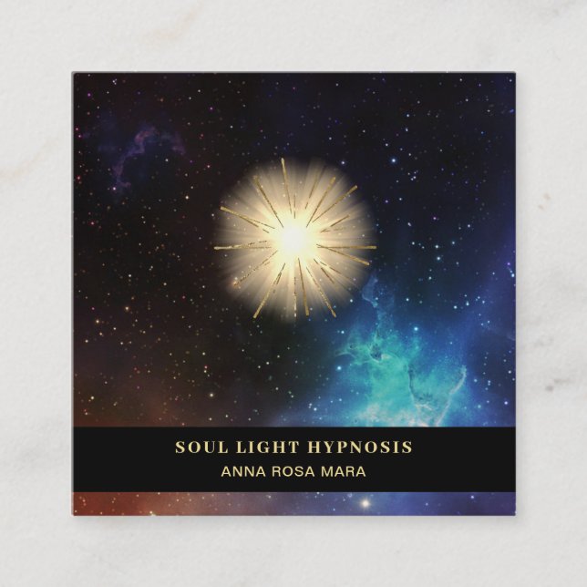 Cartão De Visita Quadrado *~* Estrelas Cósmicas cicatrizando o Burst do Sol  (Frente)