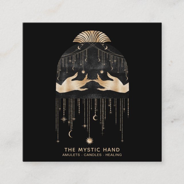 Cartão De Visita Quadrado *~* Estrelas Cósmicas do Universo Mãos Místicas Lu (Frente)