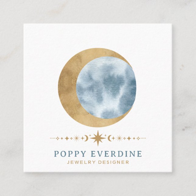 Cartão De Visita Quadrado Estrelas da Lua Celestial (Frente)