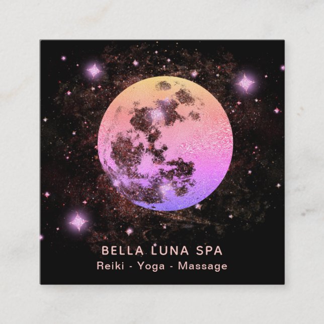 Cartão De Visita Quadrado *~* Estrelas de lua cor-de-rosa (Frente)