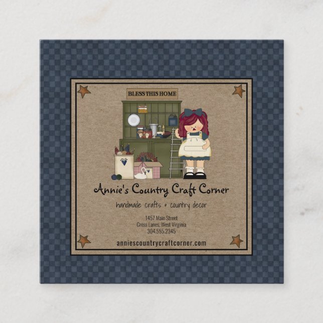 Cartão De Visita Quadrado Estrelas Rusty primitivas Country Rag Doll Kraft (Frente)