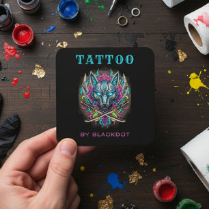 Cartão De Visita Quadrado Estúdio de Tatuagem Moderno Código QR Reserva Arti
