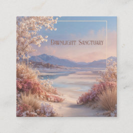 Cartão De Visita Quadrado Ethereal Desert Oasis Gold Frame Pink Floral