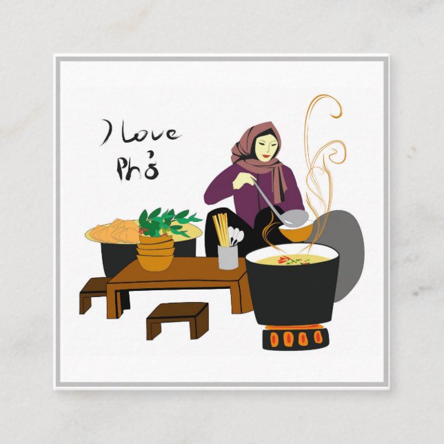 Cartão De Visita Quadrado Eu amo Pho bo (sabor vietnamita) (Frente)