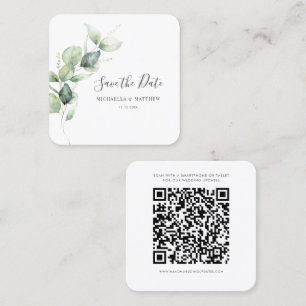 Cartão De Visita Quadrado Eucalyptus Greenery Código QR Salve a placa de dat