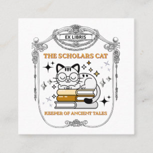 Cartão De Visita Quadrado Ex Libris Gato Erudito Dark Academia