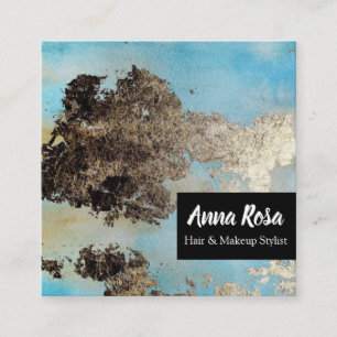 Cartão De Visita Quadrado Excitação preta de prata azul da aguarela do