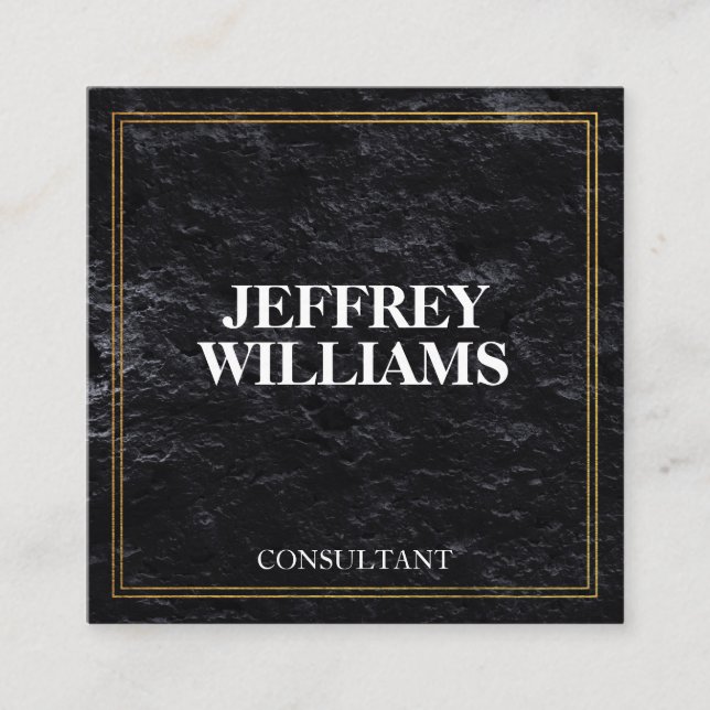 Cartão De Visita Quadrado Executivo | Borda dupla Dourada | Preto de Tabulei (Frente)
