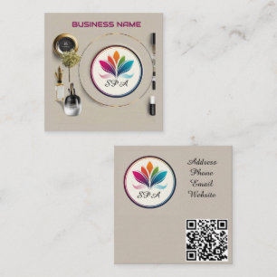 Cartão De Visita Quadrado Exposição de Arranjo de Cosméticos Elegantes