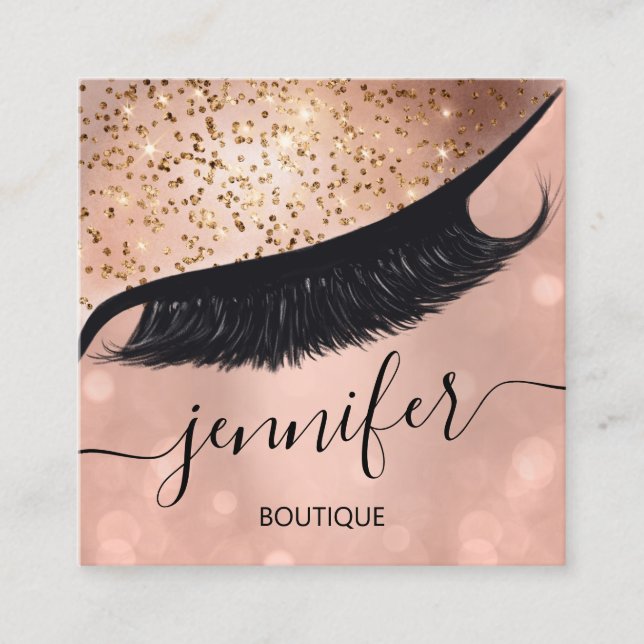 Cartão De Visita Quadrado Extensão Eyelash Profissional Maquiagem Artista Pe (Frente)