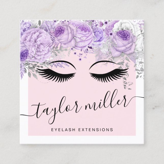 Cartão De Visita Quadrado Extensões bonito modernas de pálpebras florais rox (Frente)
