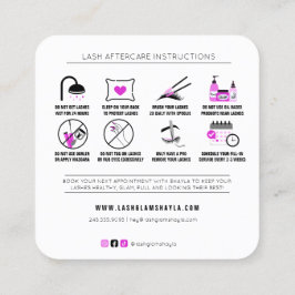 Cartão De Visita Quadrado Extensões Lash Instruções pós-tratamento Quente Sq