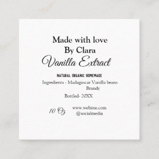 Cartão De Visita Quadrado Extrato de baunilha casado adicionar ingredientes 