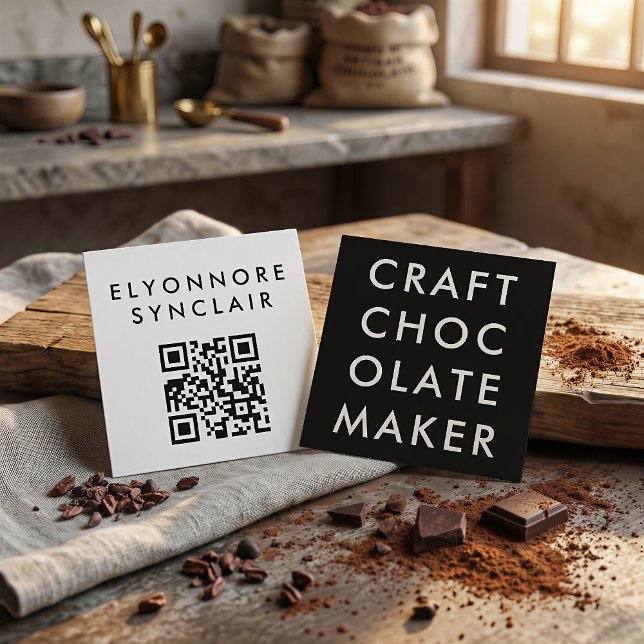 Cartão De Visita Quadrado Fabricante de Chocolate Artesanal Moderno Código Q (Criador carregado)