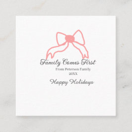 Cartão De Visita Quadrado Family comes first red bow family name holidays