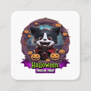 Cartão De Visita Quadrado Fantasia de Halloween para Cachorro