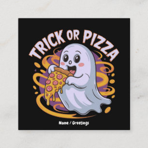 Cartão De Visita Quadrado Fantasma Fofo Comendo Pizza Diversão Assustadora T
