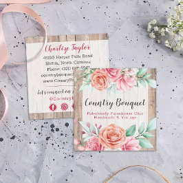 Cartão De Visita Quadrado Farmhouse de Wood Country Floral Mídia Social Flor