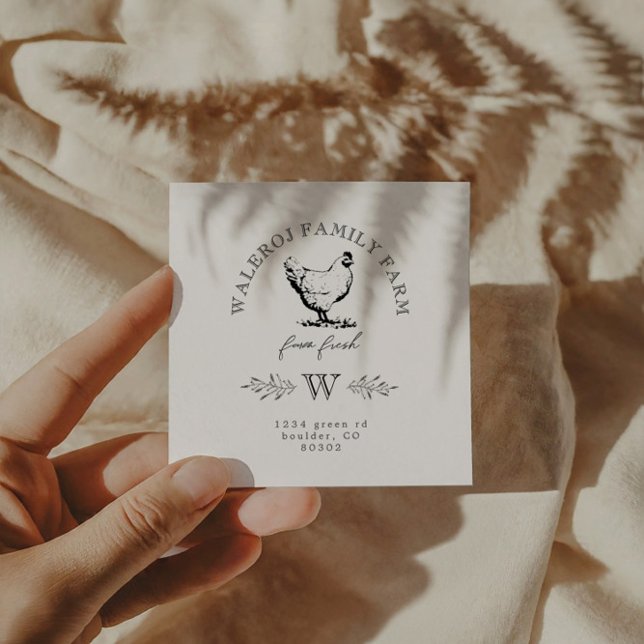 Cartão De Visita Quadrado Farmhouse Modern Chicken Fazenda (Criador carregado)
