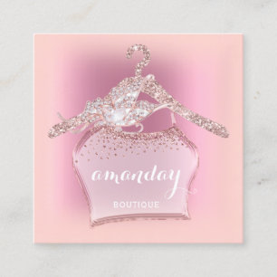 Cartão De Visita Quadrado Fashion Boutique, Diamond Hanger Rosa