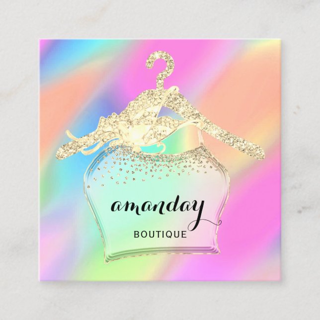 Cartão De Visita Quadrado Fashion Cloth Hanger Boutique Hológrafo QR (Frente)