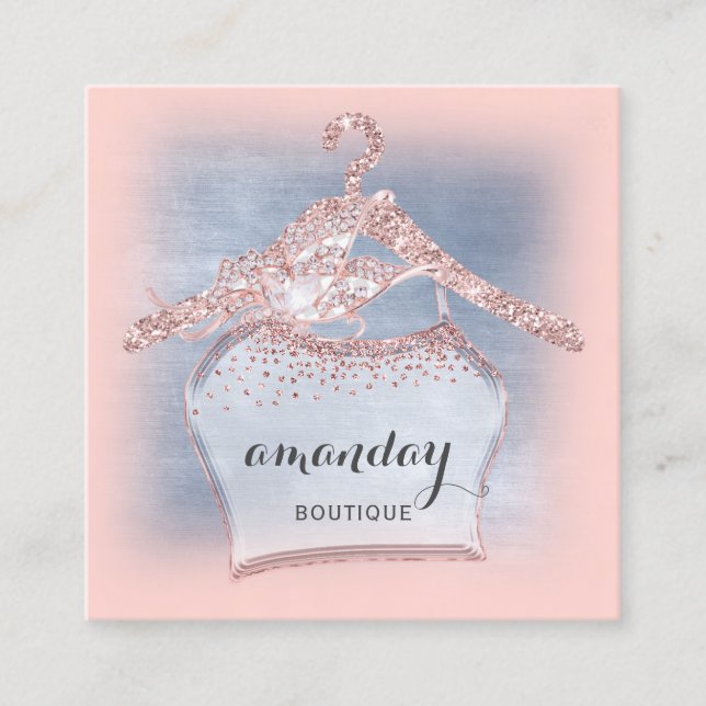 Cartão De Visita Quadrado Fashion Compre de vestimenta de pano azul Rosa (Frente)