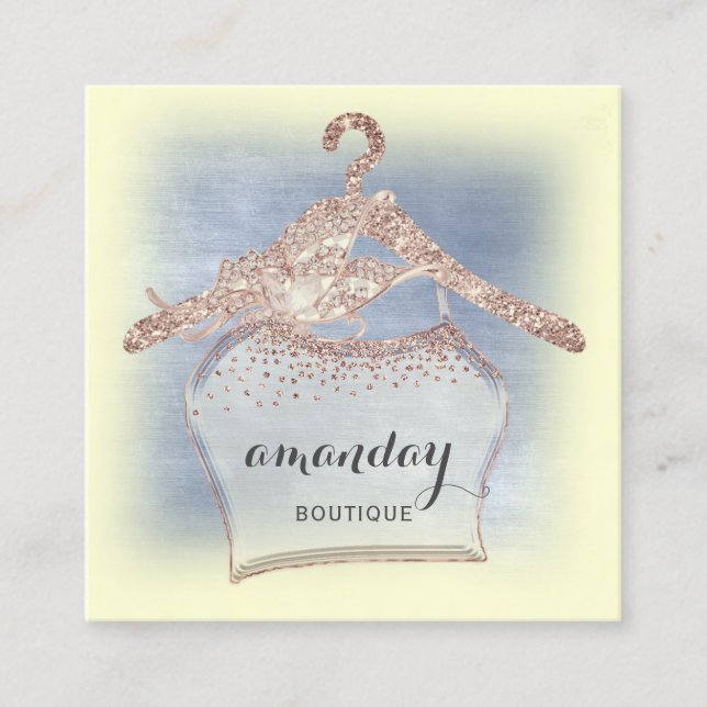 Cartão De Visita Quadrado Fashion Compro de vestimenta de pano Dourado Rosa (Frente)