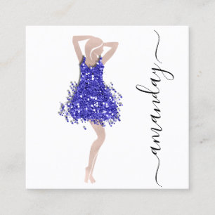 Cartão De Visita Quadrado Fashion Designer Shop Blue Dress QRCode Logo White