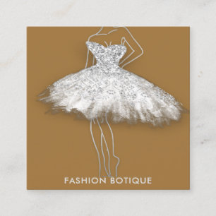 Cartão De Visita Quadrado Fashion Dress Logotipo Brown QR Stylist Body Bouti