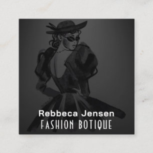 Cartão De Visita Quadrado Fashion Floral Black Logo Dourado QR Stylist Corpo