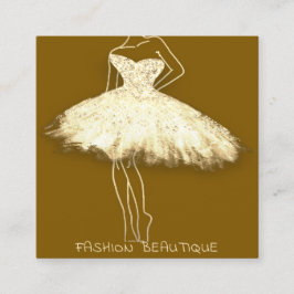 Cartão De Visita Quadrado Fashique Beautique Vestido Corpo Dourado Logotipo 