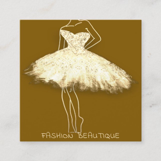 Cartão De Visita Quadrado Fashique Beautique Vestido Corpo Dourado Logotipo  (Frente)