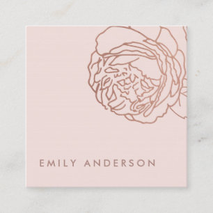 CARTÃO DE VISITA QUADRADO FAUX BLUSH PINK SIMPLES ELEGANTE ROSE FLORAL DOURA