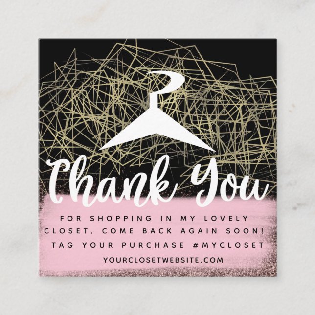 Cartão De Visita Quadrado Faux Dourado Boutique Online Closet Business (Frente)