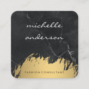 Cartão De Visita Quadrado Faux Dourado Bruted Marble