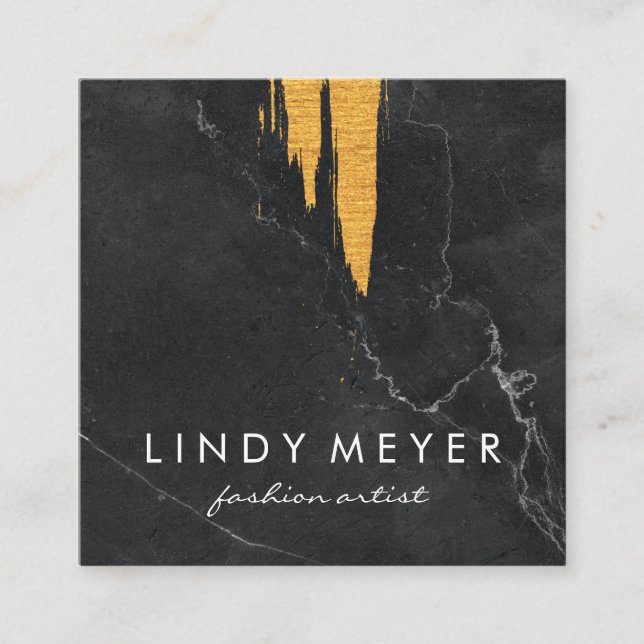 Cartão De Visita Quadrado Faux Dourado Bruto Artístico | Chata (Frente)