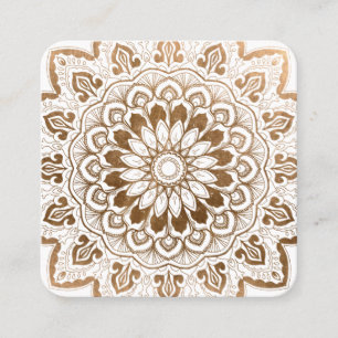 Cartão De Visita Quadrado Faux Dourado Mandala Medallion Yoga Healing