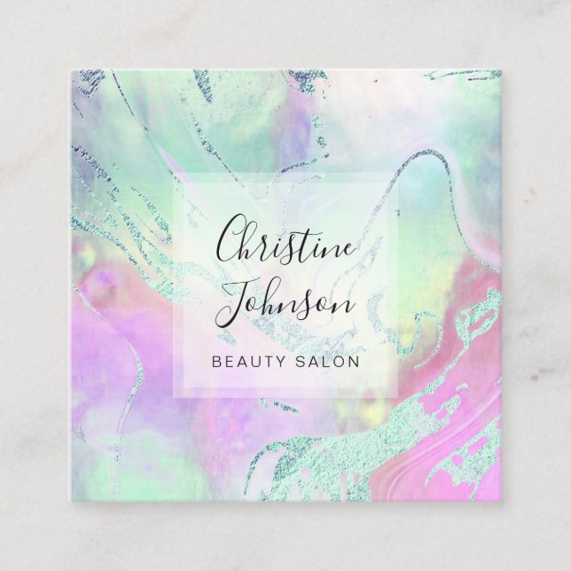 Cartão De Visita Quadrado FAUX folha pastel cores fluido mármore (Frente)