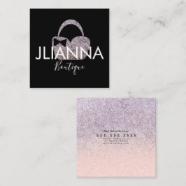Cartão De Visita Quadrado Faux Glitter Boutique Clothing Black White