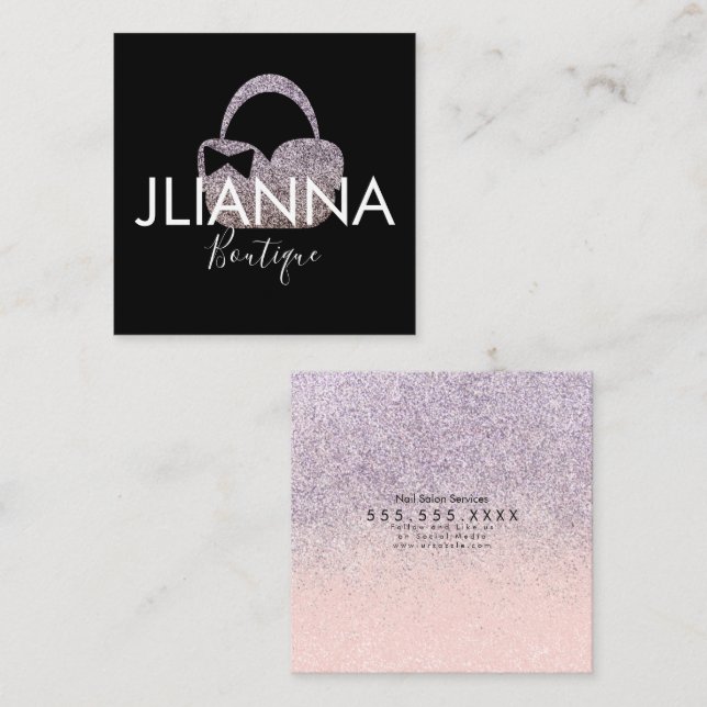 Cartão De Visita Quadrado Faux Glitter Boutique Clothing Black White (Frente/Verso)